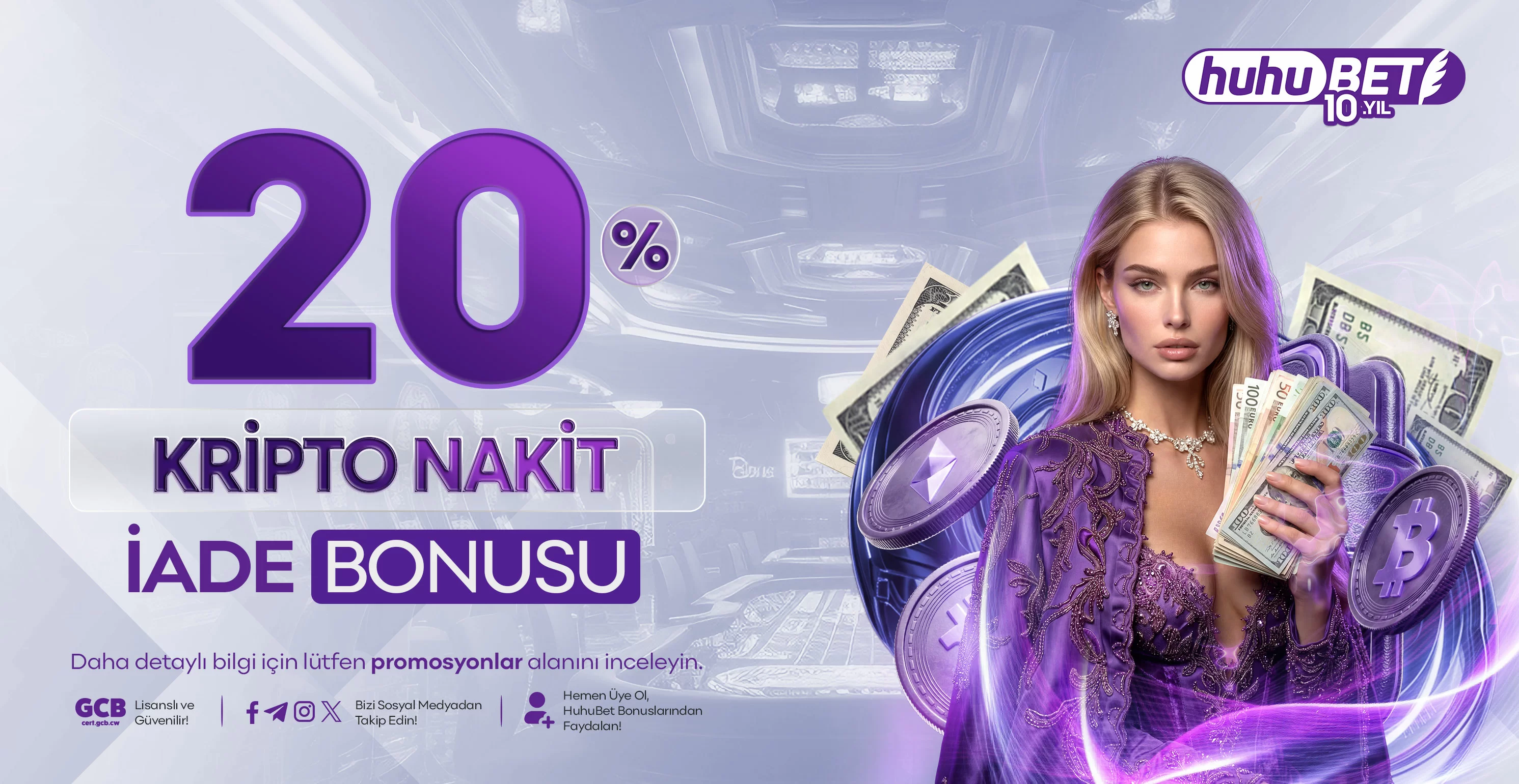 HuhuBet nakit iade, kripto dışı yatırım vurgulu görsel